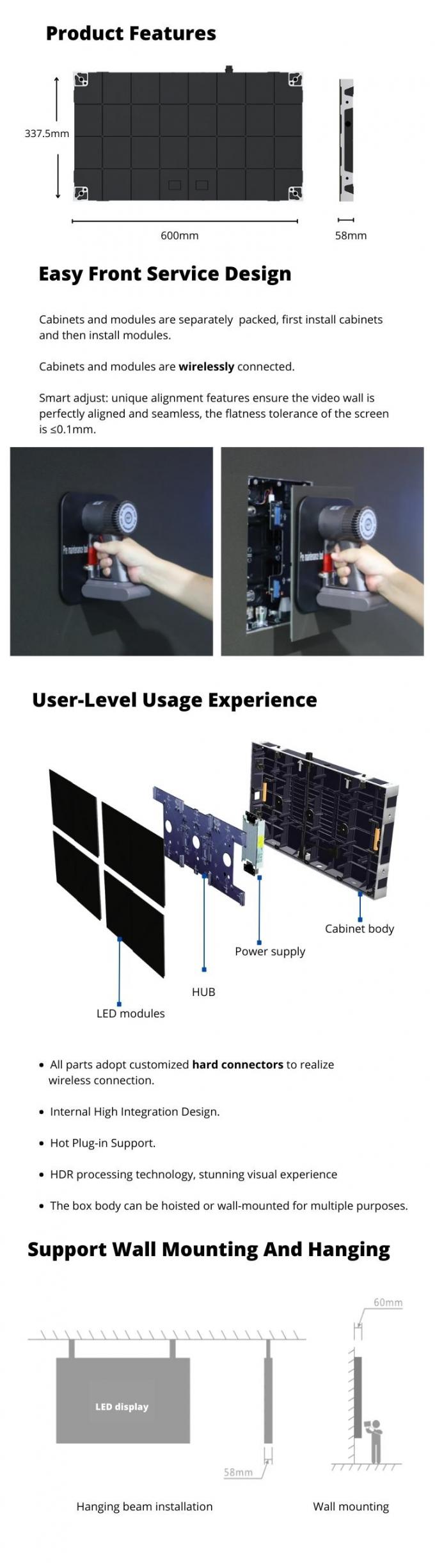 แผงหน้าจอแสดงผลวิดีโอ LED บางเฉียบสำหรับโบสถ์ COB กันน้ำในร่ม พิกเซลขนาดเล็ก P0.6 P0.7 P0.9 P1.25 6