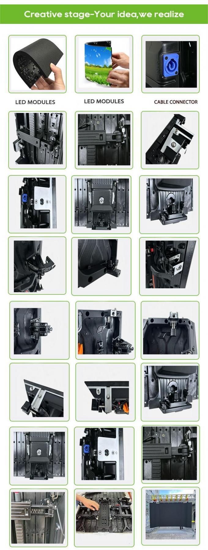 หน้าจอโค้งภายในและภายนอก LED แบบยืดหยุ่น วิดีโอ ผนัง เช่าจอ LED สําหรับกิจกรรมการแสดงสินค้าและเวที-P2.976 P3.91 P4.81 3
