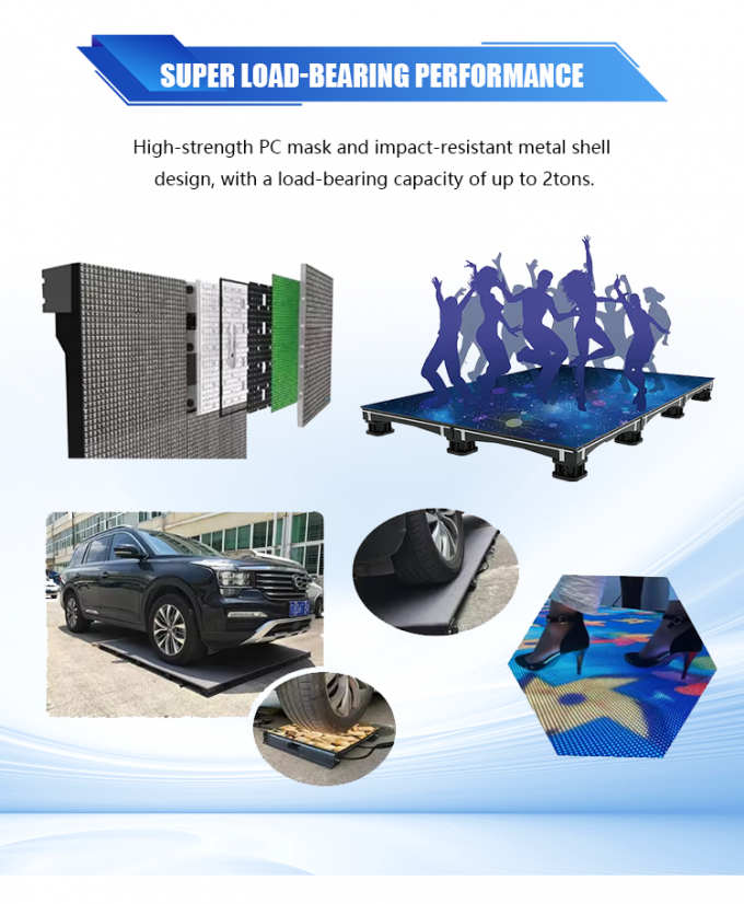 3D Stage Dance Floor Panel Display สัมผัส LED Floor Tile Screen P2.6 P2.97 P3.91 สกรีน LED 5